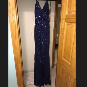 Navy cross-back mermaid sequins dress